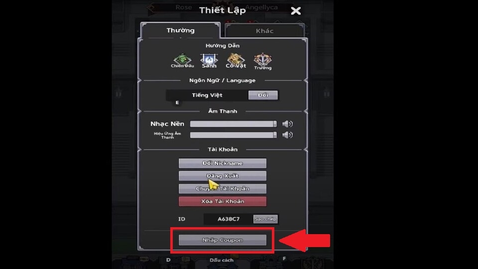 Chọn mục Nhập Coupon