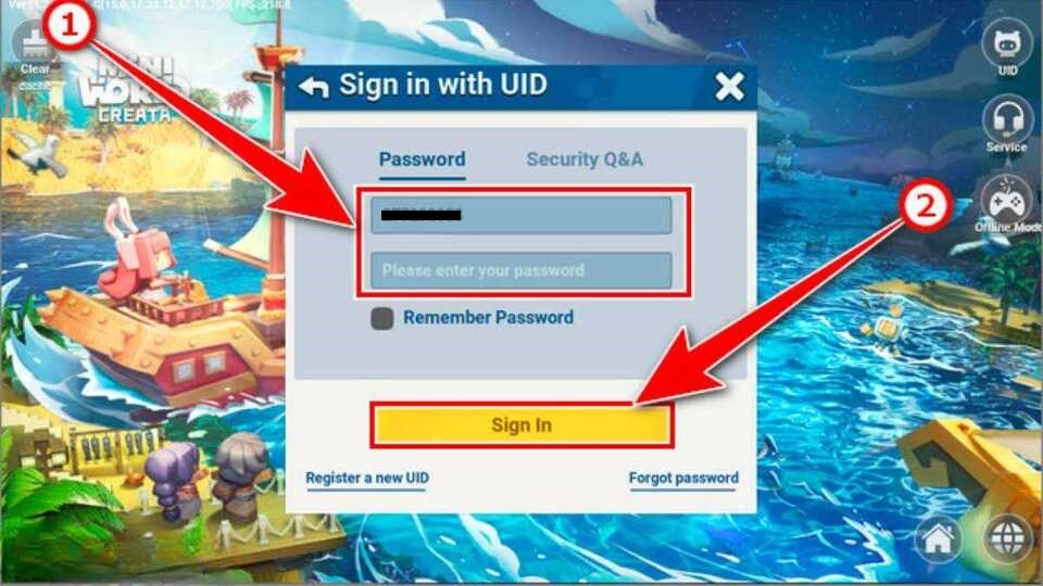 Nhập UID và mật khẩu của bạn