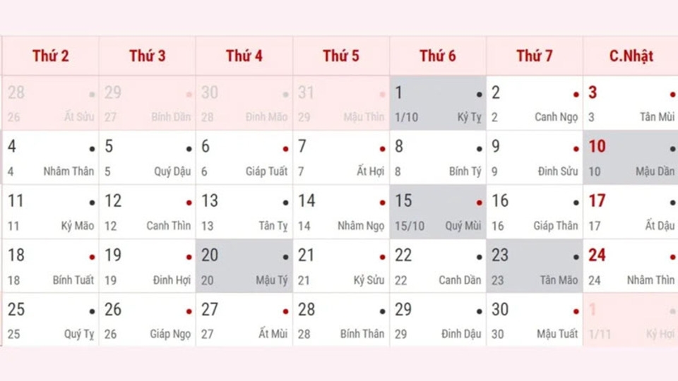 Lịch âm dương 2024 - Tháng 11