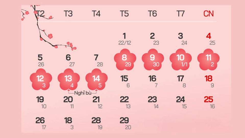 Tết Nguyên đán 2024 diễn ra vào ngày 25 tháng 1