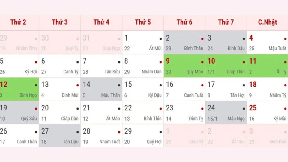 Lịch âm dương 2024 - Tháng 2