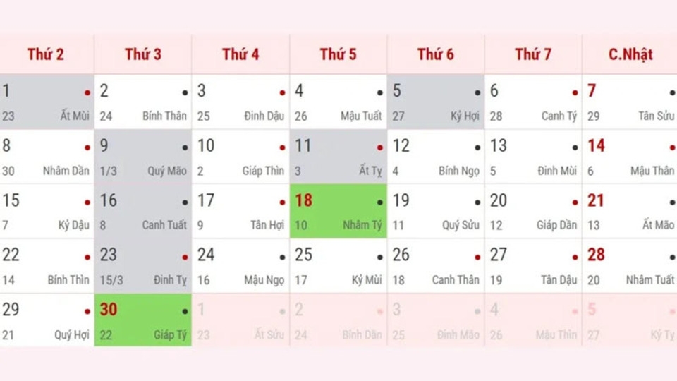 Lịch âm dương 2024 - Tháng 4