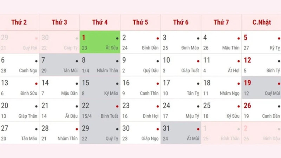 Lịch âm dương 2024 - Tháng 5
