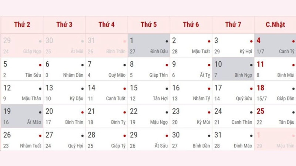 Lịch âm dương 2024 - Tháng 8