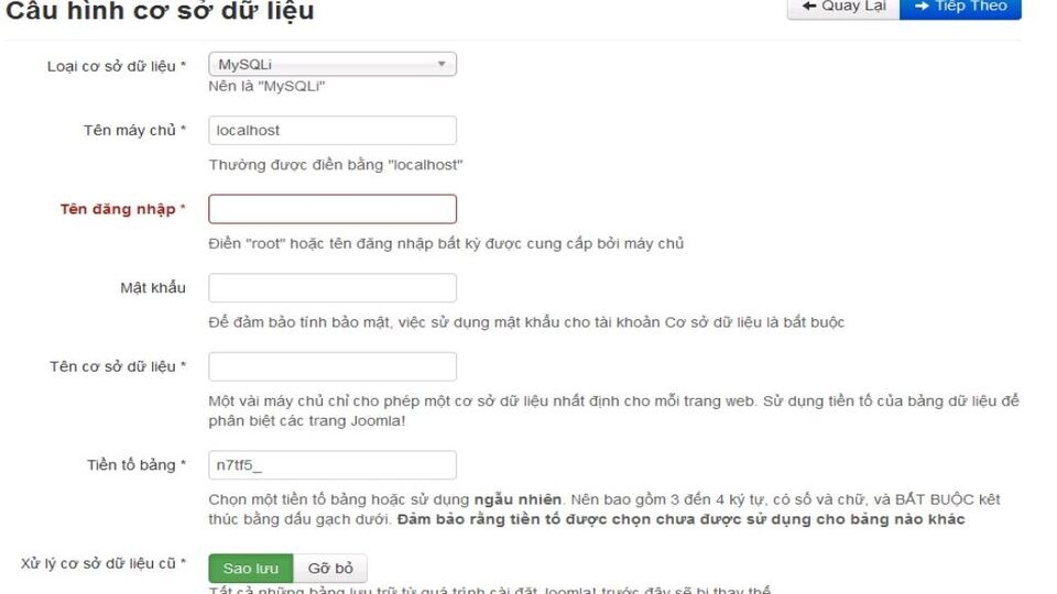 Khởi tạo Database MySQL