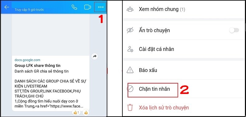 cách chặn tin nhắn từ người lạ trên Zalo 2