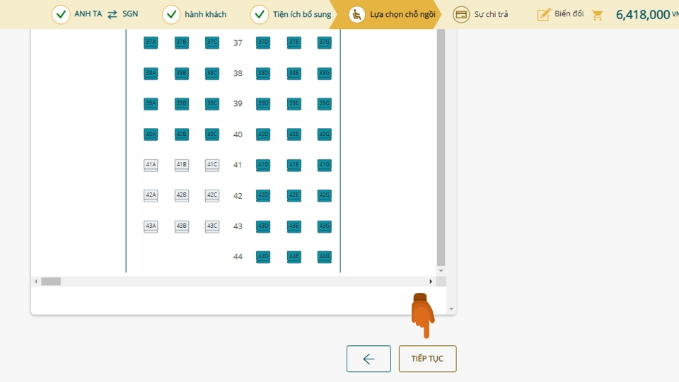 Hành khách tiến hành lựa chọn chỗ ngồi.