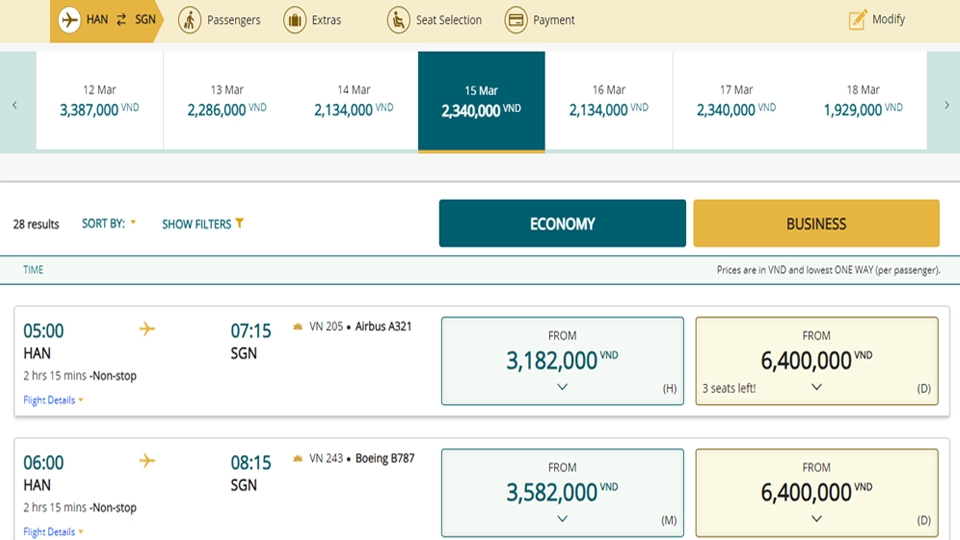 Lựa chọn hàng vé mà mình muốn đặt.