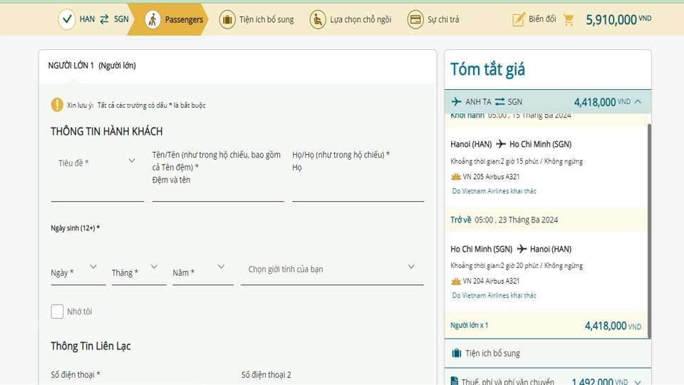 Xác nhận lại thông tin vé đặt.