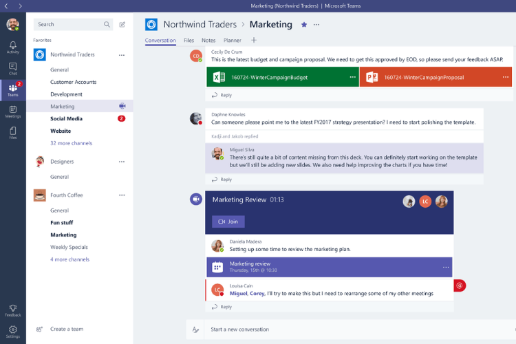 MS Teams gồm rất nhiều tính năng như họp trực tuyến, nhắn tin, gọi video, chia sẻ tài liệu, quản lý dự án,...
