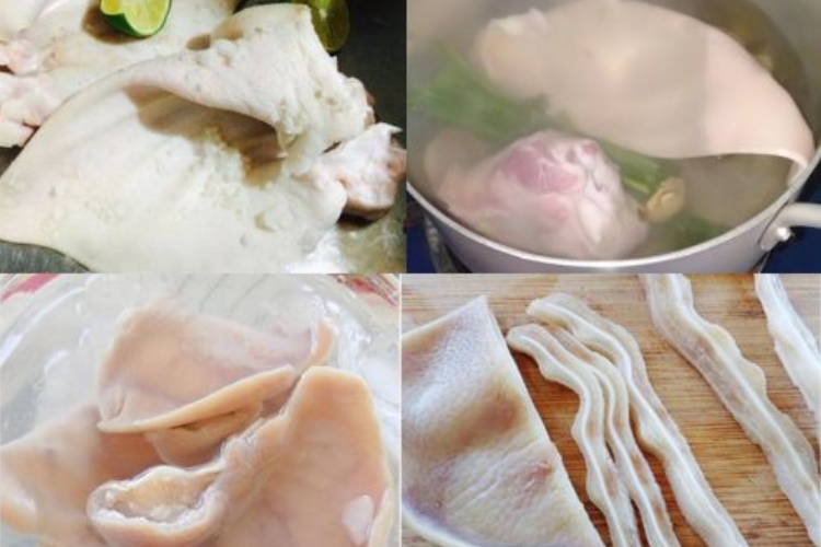 Luộc chín tai heo và cắt mỏng