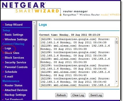 Bước 3: Chọn Content Filtering –> Logs