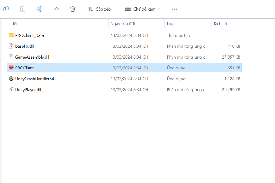 Truy cập file vừa giải nén và nhấn vào file PROClient để mở trò chơi