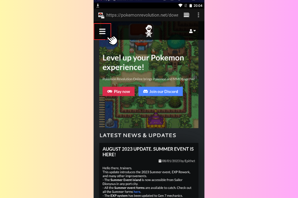 Truy cập vào trang chủ của Pokemon Revolution Online tại đây