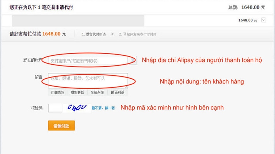 Thanh toán qua Alipay