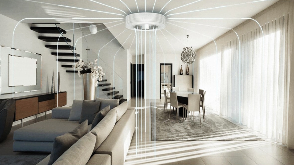 Cơ chế hoạt động của quạt trần không cánh.