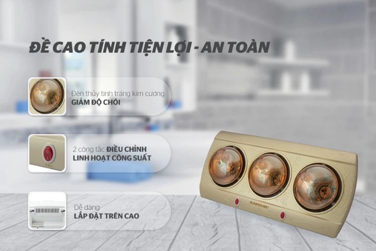 Đèn sưởi phòng tắm 3 bóng Sunhouse SHD3813