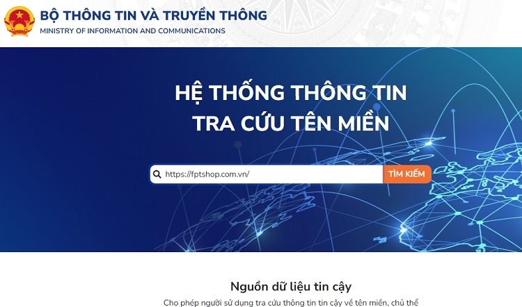 Điền tên web và ấn Tìm kiếm