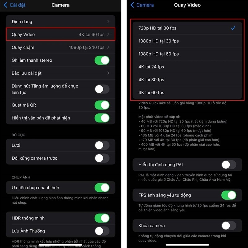 Đặt lại các tùy chỉnh khi quay video