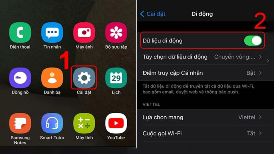 Khởi động dữ liệu di động
