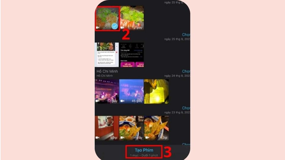 Nhấn vào mục Tạo Phim