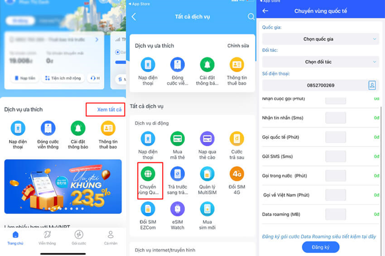 Nhập số điện thoại mà bạn muốn chuyển vùng