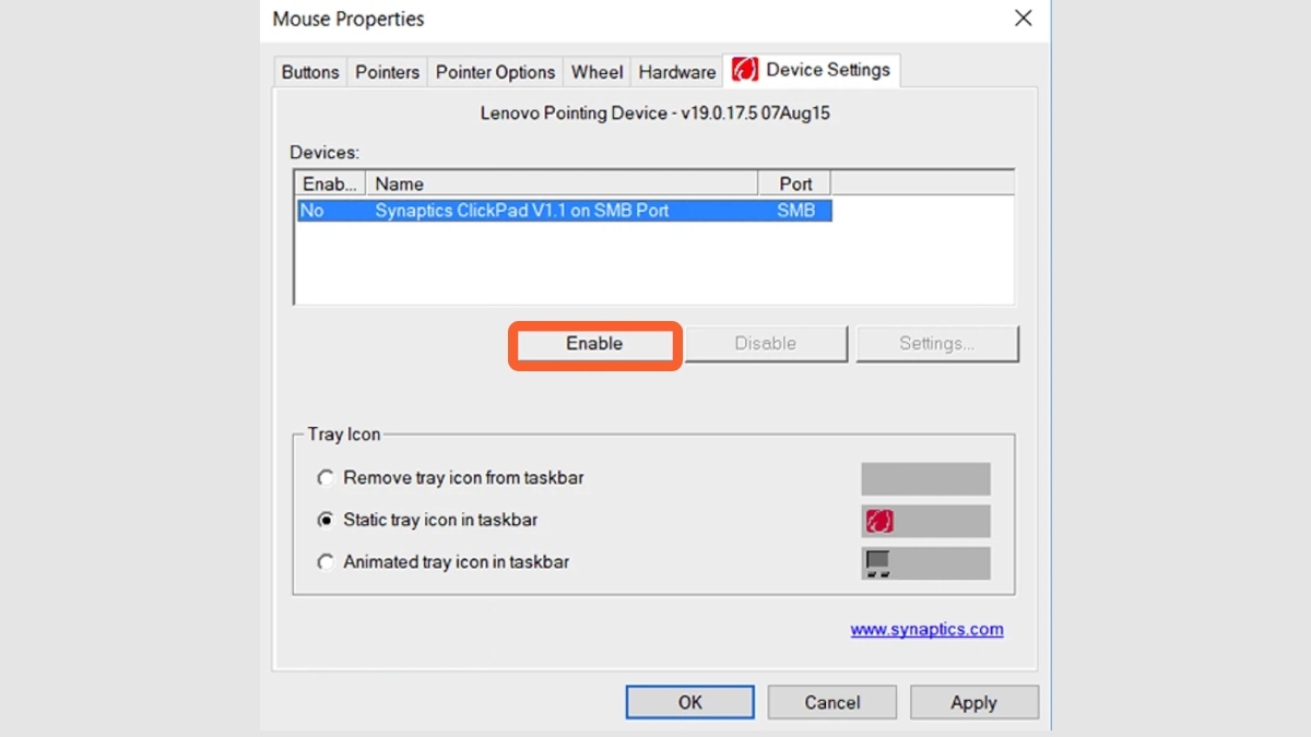 chuột laptop bị khóa device setting