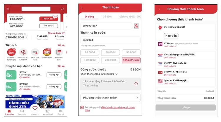 Thanh toán cước điện thoại trả sau trên My Viettel