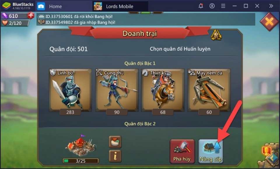 Phương thức nâng cấp doanh trại