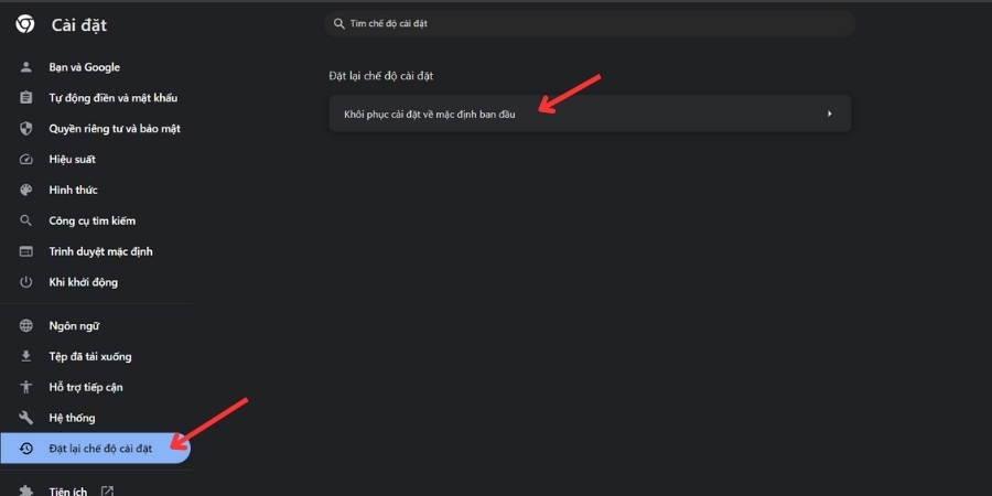Đặt lại cài đặt Google Chrome