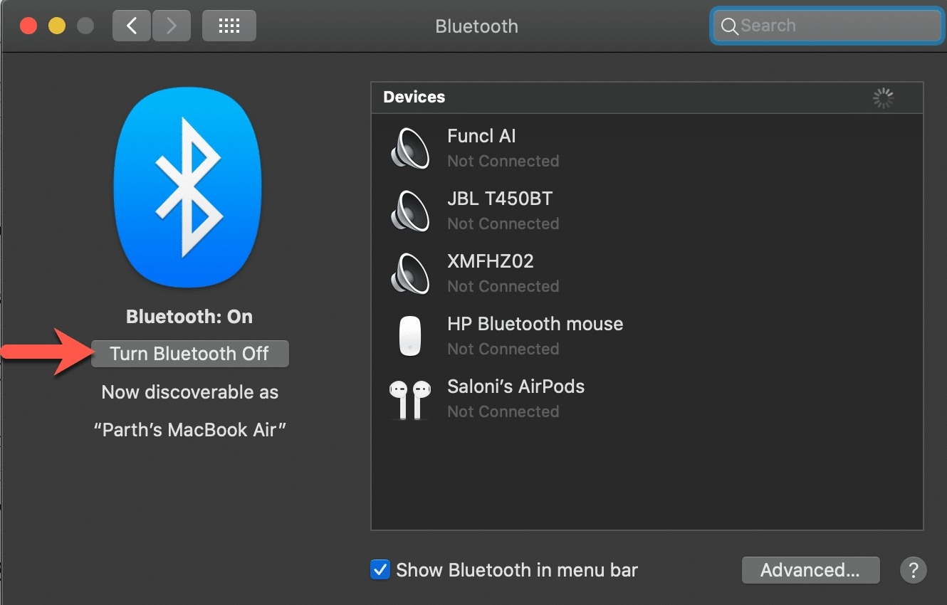 kiểm tra pin macbook tắt bluetooth