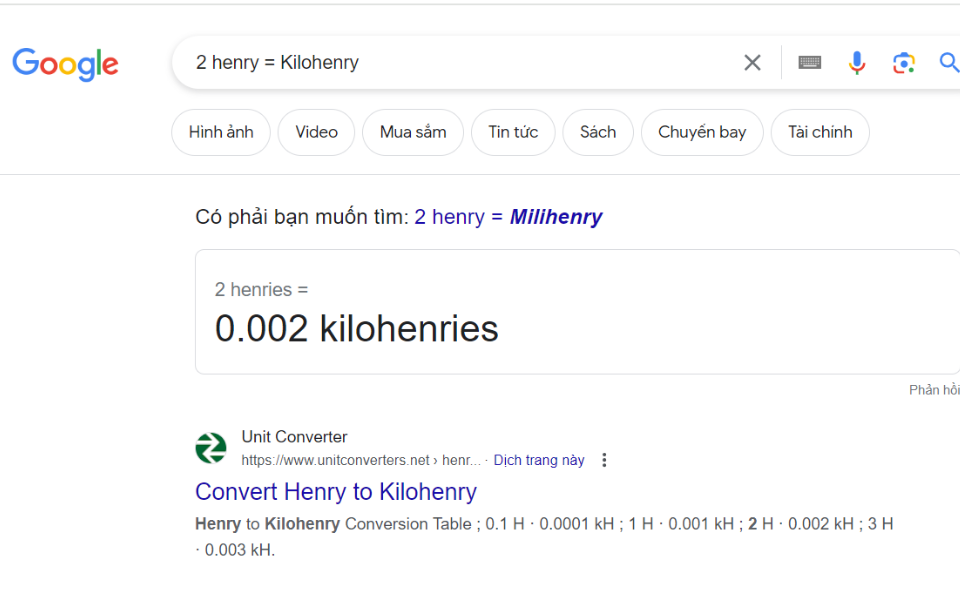 Tính Henry bằng Google