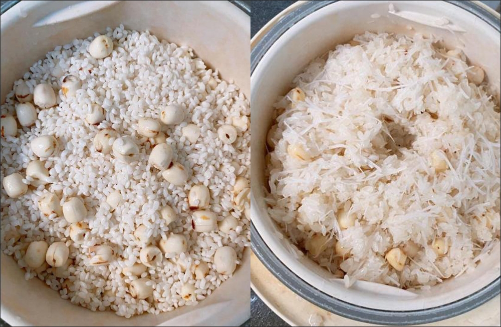 Nấu xôi hạt sen bằng nồi cơm điện