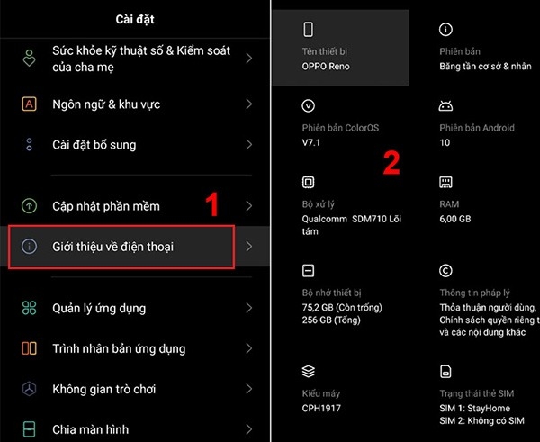 Kiểm tra điện thoại OPPO qua Cài đặt