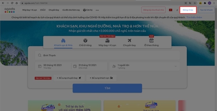 Đăng nhập vào tài khoản Agoda
