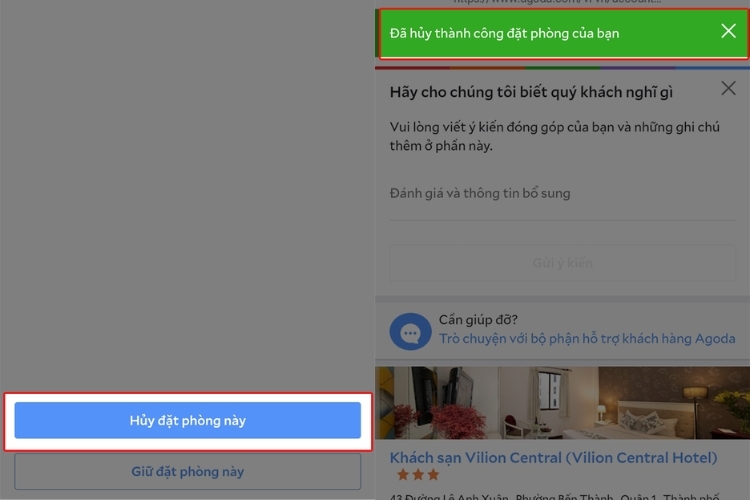 Kiểm tra lại kết quả hủy phòng