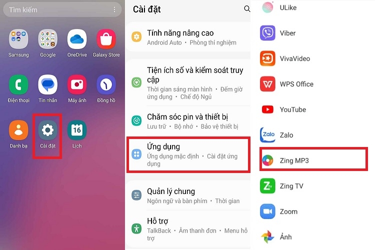 Vào Cài đặt, chọn Ứng dụng và nhấn vào ứng dụng mặc định muốn xoá