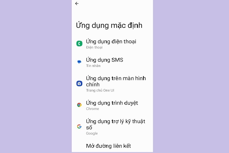 Chọn loại ứng dụng mặc định muốn thay đổi