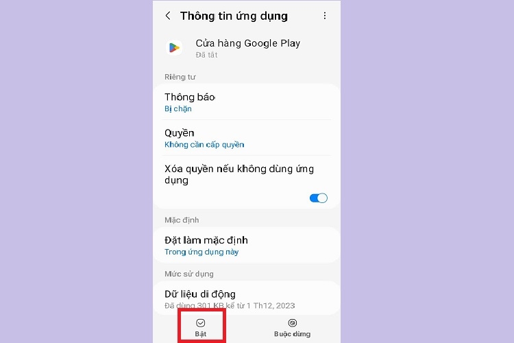 Bật ứng dụng đã tắt