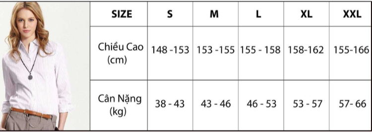 Bảng size áo sơ mi nữ
