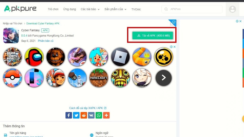 Ấn tải file APK để tải và cài đặt game Cyber Fantasy