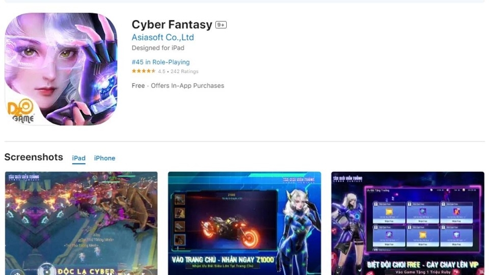 Giao diện game Cyber Fantasy tại App Store