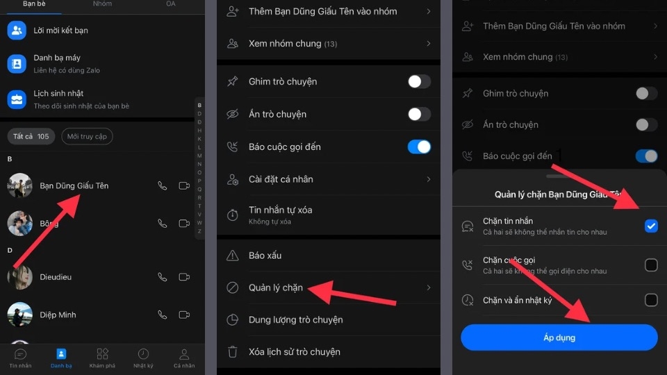 Hướng dẫn chặn các tin nhắn, các cuộc gọi từ bạn bè trong danh bạ