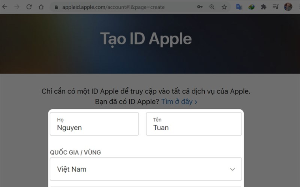 Tạo ID Apple trên máy tính