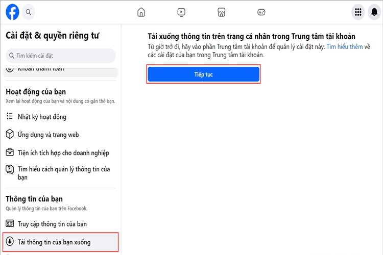 Nhấn Tiếp tục để tải dữ liệu
