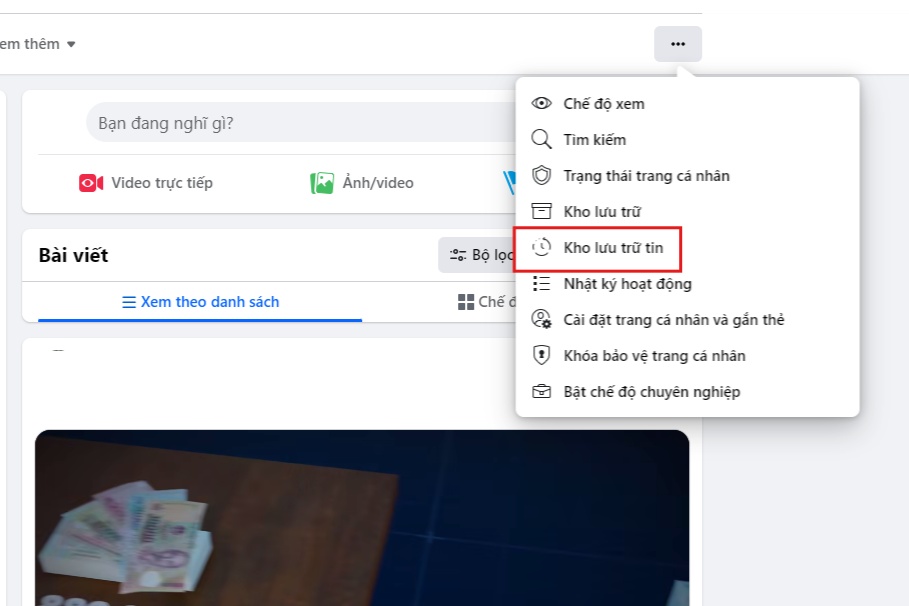 Cách xem kho lưu trữ tin trên Facebook