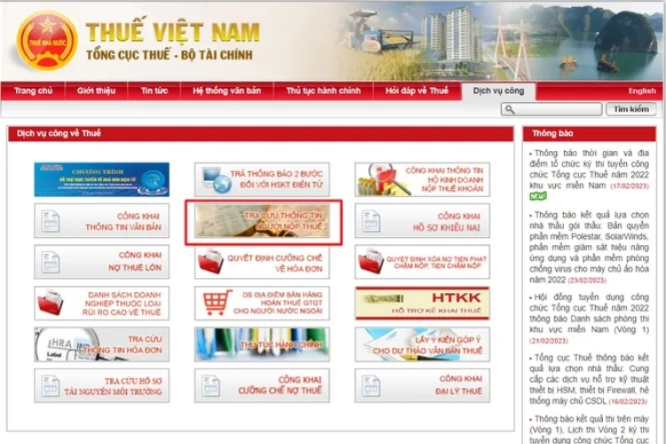 Bấm chọn danh mục “Dịch vụ công”