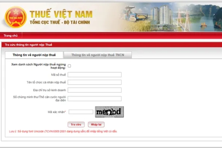 Chọn tra cứu thông tin đối tượng nộp thuế