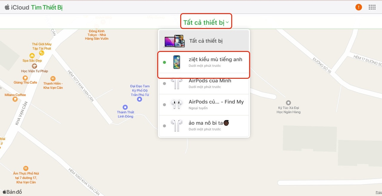 cách xóa icloud bằng website tìm thiết bị của bạn