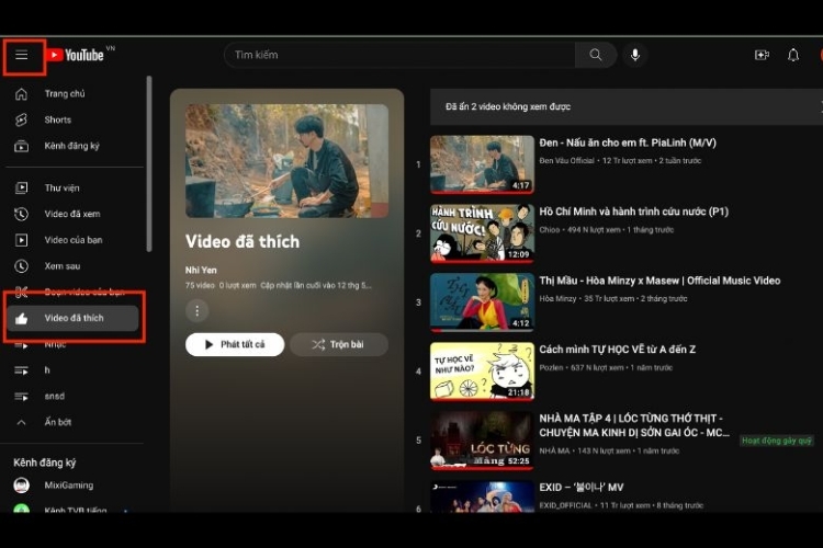Cách xem kênh đã thích trên Youtube